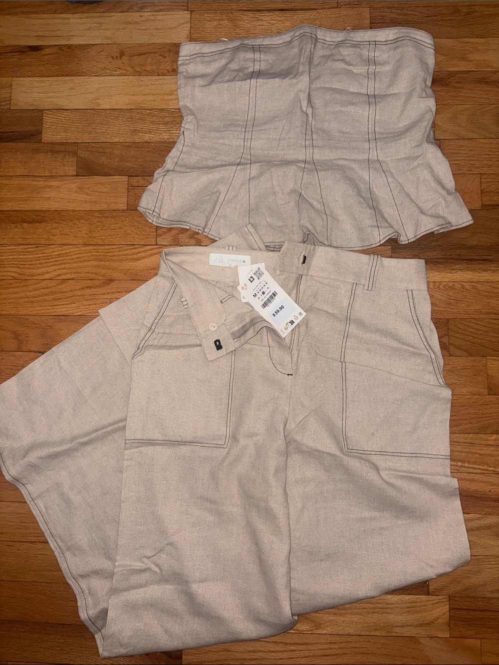 Zara Cream High-Waist Linen-Blend Shorts